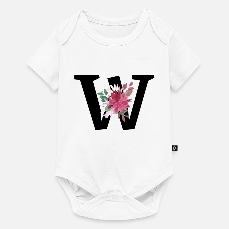 Lettre w floral - Body à manches courtes Premium Bébé - blanc