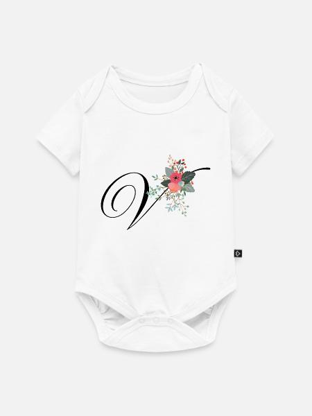 Buchstabe v Blumen - Baby Premium Kurzarmbody - Weiß