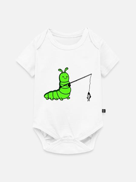 raupe angelt - Baby Premium Kurzarmbody - Weiß