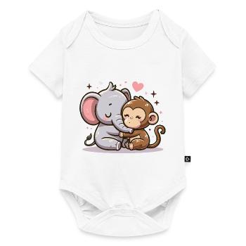 Cuddling Elephant And Monkey In Love - Baby Premium short-sleeve bodysuit - white - Front