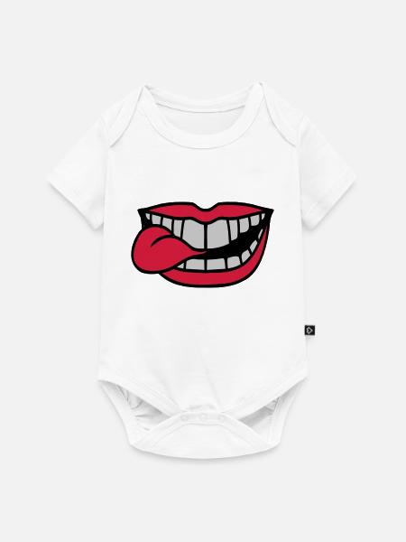 Mund Zunge rausstrecken - Baby Premium Kurzarmbody - Weiß