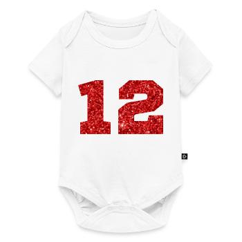Numéro 12 paillettes rouge - 12e anniversaire - Body à manches courtes Premium Bébé - blanc - Devant
