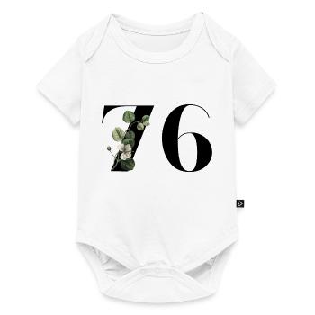 Nummer 76 Blumengrün - 76. Blumengeburtstag - Baby Premium Kurzarmbody - Weiß - Vorne