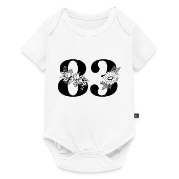 Nummer 83 Schwarze Blumen - 83. Blumengeburtstag - Baby Premium Kurzarmbody - Weiß - Vorne