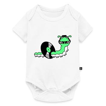 Cool DJ Caterpillar mange du disque vinyle Musique de fête - Body à manches courtes Premium Bébé - blanc - Devant