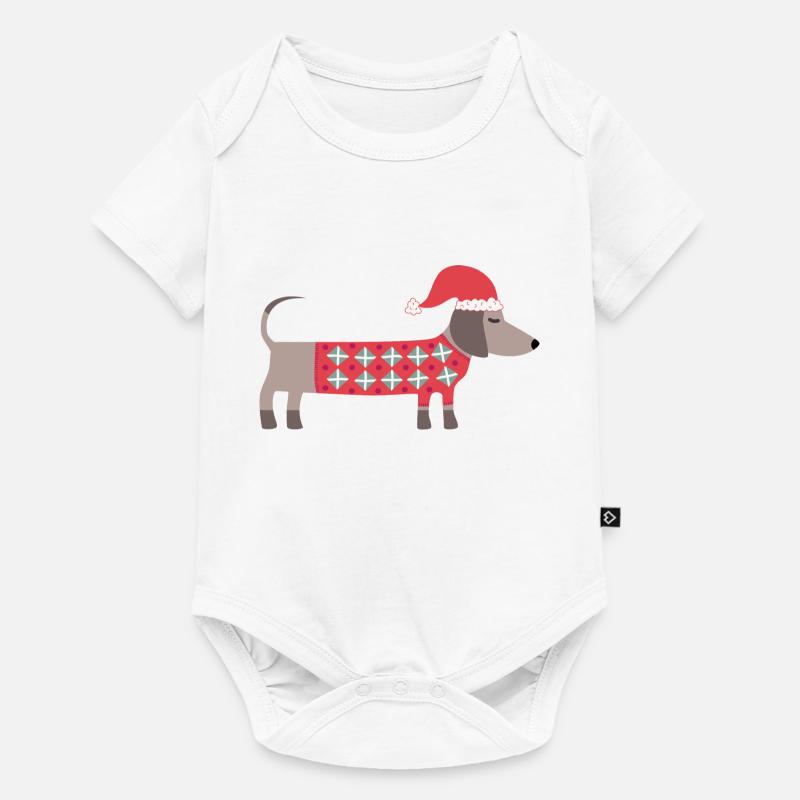Weihnachtsdackel Hund mit Nikolausmütze und Pullover - Baby Premium Kurzarmbody - Weiß
