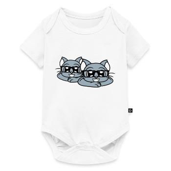 2 Schlaue Nerd Katzen Hornbrille Geek Brillen Team - Baby Premium Kurzarmbody - Weiß - Vorne