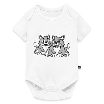 Deux chats heureux 2 amis Couple Équipe Couple - Body à manches courtes Premium Bébé - blanc - Devant