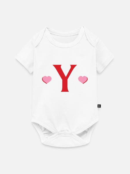 Buchstabe und rote Herzen - Baby Premium Kurzarmbody - Weiß
