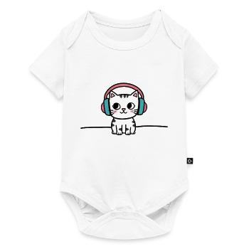 Chat mignon avec des écouteurs Doodle - Body à manches courtes Premium Bébé - blanc - Devant