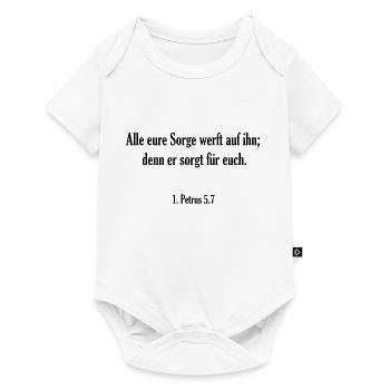 Bibelvers - 1. Petrus 5.7 - Baby Premium Kurzarmbody - Weiß - Vorne