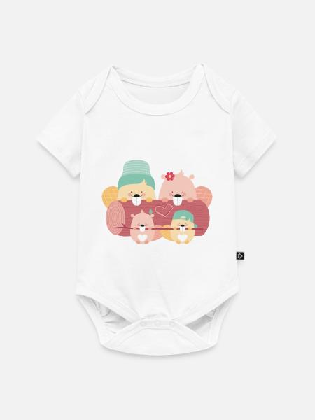 BEAVER FAMILY - Baby Premium Kurzarmbody - Weiß