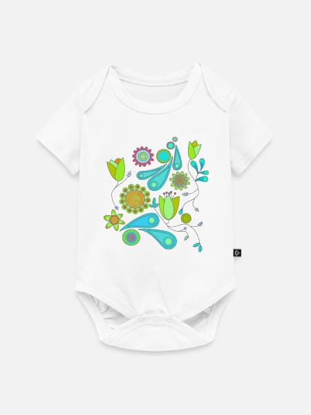 Blumenmuster - Baby Premium Kurzarmbody - Weiß