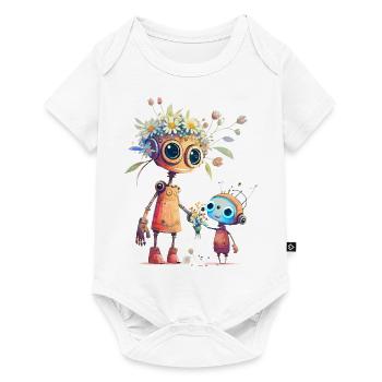 Cute robot mom with child - Baby Premium short-sleeve bodysuit - white - Front