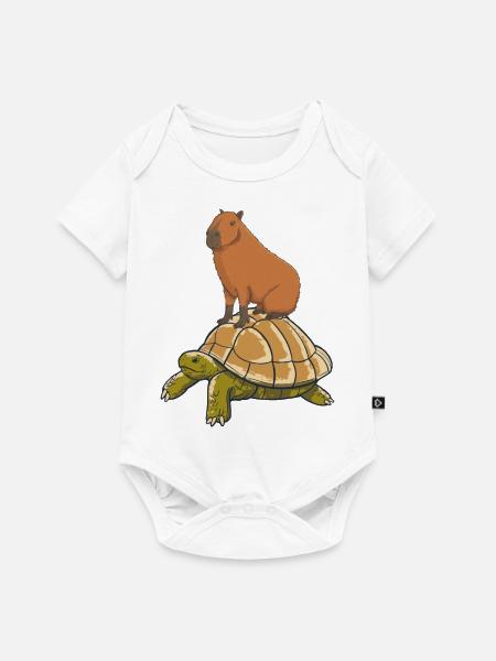 Capybara reitet eine Schildkröte - Baby Premium Kurzarmbody - Weiß