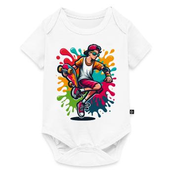 Skateboard avec des touches de couleur - Body à manches courtes Premium Bébé - blanc - Devant