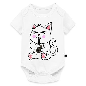 Bubble Tea Drinking White Cat Anime Kawaii - Baby Premium short-sleeve bodysuit - white - Front
