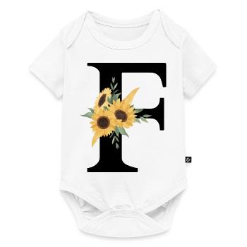 Lettre f floral tournesol - Body à manches courtes Premium Bébé - blanc - Devant