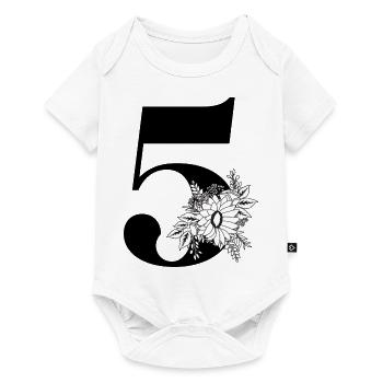 Nummer 5 Schwarze Blumen - 5. Blumenjubiläum - Baby Premium Kurzarmbody - Weiß - Vorne