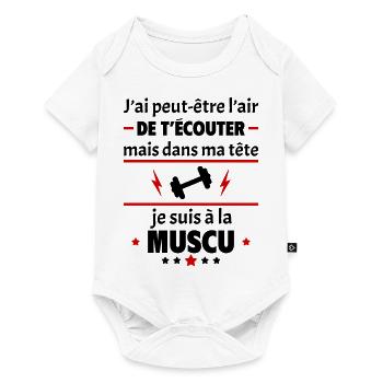 Dans ma tête je suis à la muscu, cadeau noël - Body à manches courtes Premium Bébé - blanc - Devant