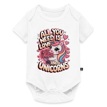 Tout ce dont vous avez besoin, c’est d’amour et de licornes - Body à manches courtes Premium Bébé - blanc - Devant
