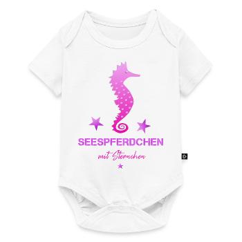 pink seahorse with asterisk swimming badge - Baby Premium short-sleeve bodysuit - white - Front
