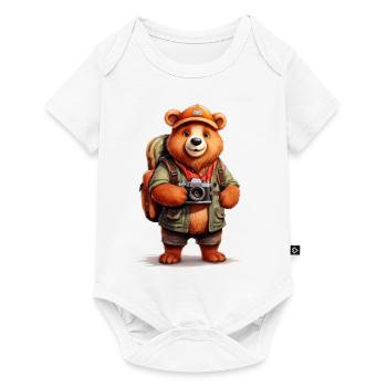Un ours en vacances en voyage - Body à manches courtes Premium Bébé - blanc - Devant