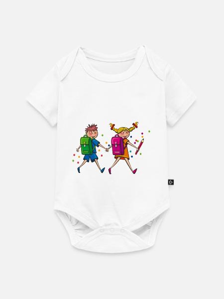 Schulkinder mit Schulranzen. Geschenkidee - Baby Premium Kurzarmbody - Weiß
