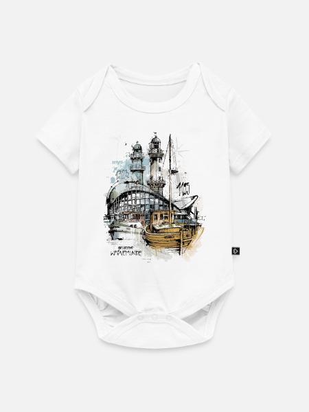 Warnemünde Teepott Szene - Baby Premium Kurzarmbody - Weiß