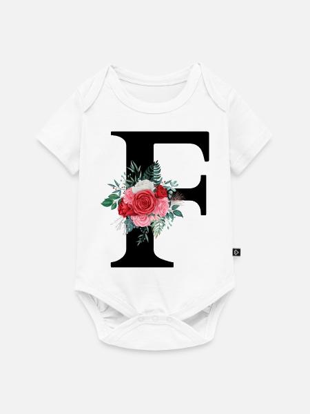 Roter Blumenbuchstabe F - Baby Premium Kurzarmbody - Weiß