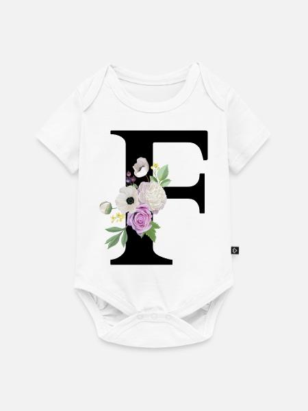 Lila Blumenbuchstabe F - Baby Premium Kurzarmbody - Weiß