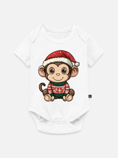 Affe Weihnachten - Baby Premium Kurzarmbody - Weiß