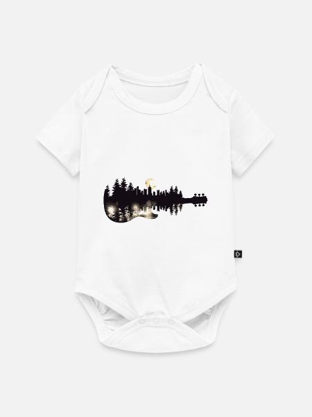 Guitare, Arbres, Forêt, Nature, Skyline, Soleil, Art, Musique - Body à manches courtes Premium Bébé - blanc