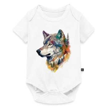 Wolf Wolfskopf Natur Wildnis Wald Bäume Kunst - Baby Premium Kurzarmbody - Weiß - Vorne