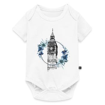 London Big Ben England Blumen Line Art Kunst - Baby Premium Kurzarmbody - Weiß - Vorne