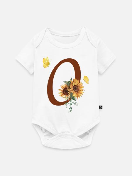 Buchstabe o Sonnenblumenschmetterling - Baby Premium Kurzarmbody - Weiß