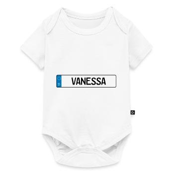 Vanessa Namensschild Geschenk - Baby Premium Kurzarmbody - Weiß - Vorne