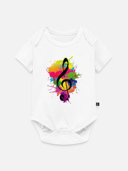 Violinschlüssel Bunte Farbe spritzt Musiktheorie - Baby Premium Kurzarmbody - Weiß