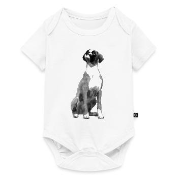 Sitzender Boxer Hund - Baby Premium Kurzarmbody - Weiß - Vorne
