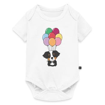 Berner Sennenhund fliegt mit bunten Luftballons - Baby Premium Kurzarmbody - Weiß - Vorne