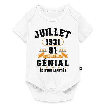 91 Ans Anniversaire Vintage Né(e) en Juillet 1931 - Body à manches courtes Premium Bébé - blanc - Devant