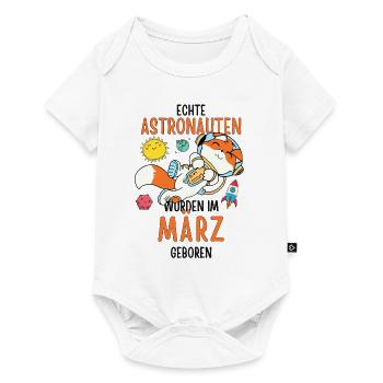Im März geboren - Fuchs Astronaut im Weltall - Baby Premium Kurzarmbody - Weiß - Vorne