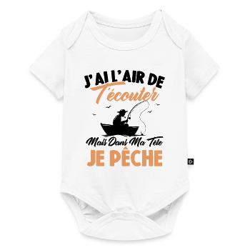 Dans Ma Tête Je Pêche, Cadeau Humour Pêcheur - Body à manches courtes Premium Bébé - blanc - Devant