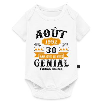 30 Ans Anniversaire Vintage Né(e) en Août 1992 - Body à manches courtes Premium Bébé - blanc - Devant