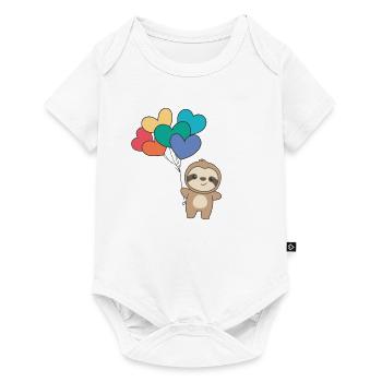 Regenbogen Herzen Pride LGBTQ Luftballons Faultier - Baby Premium Kurzarmbody - Weiß - Vorne