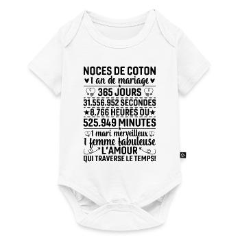 Noces De Coton 1 An De Mariage - Body à manches courtes Premium Bébé - blanc - Devant