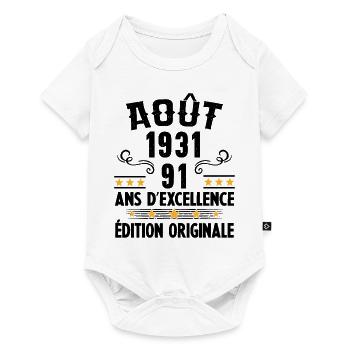 91 Ans Anniversaire Vintage Né(e) en Août 1931 - Body à manches courtes Premium Bébé - blanc - Devant