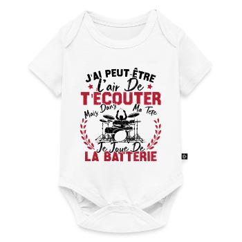 Dans Ma Tête Je Joue De La Batterie Batteur Cadeau - Body à manches courtes Premium Bébé - blanc - Devant