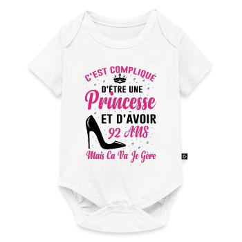 Princesse 92 Ans Idée Cadeau Anniversaire Amour - Body à manches courtes Premium Bébé - blanc - Devant