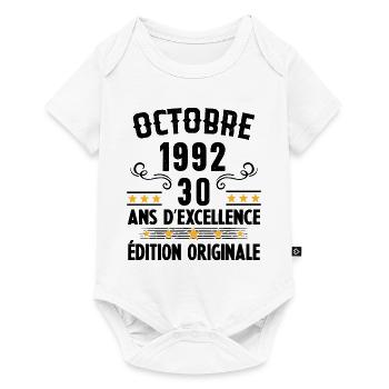 30 Ans Anniversaire Vintage Né(e) en Octobre 1992 - Body à manches courtes Premium Bébé - blanc - Devant